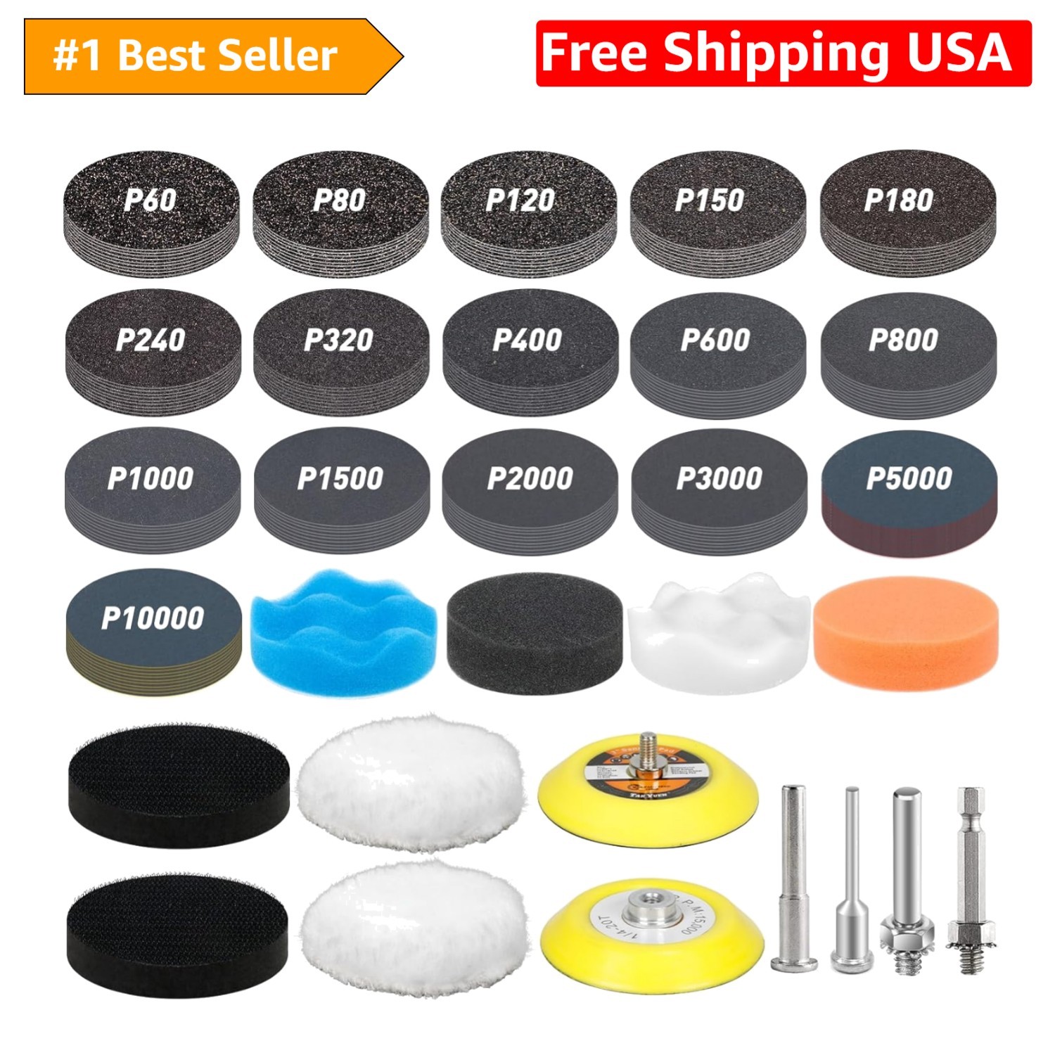 174 PCS 3 Inch Wet Dry Sanding Discs Grit 60 80 120 150 180 240 320 400 600 8…