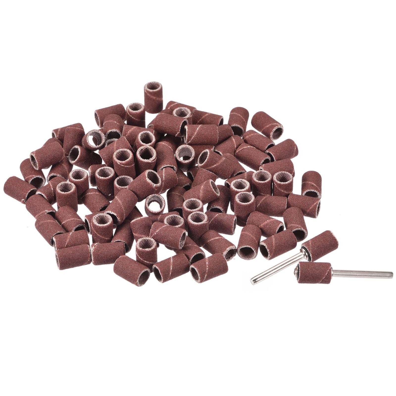 100 Pcs 1/4 Inch Sanding Sleeves Set 180 Grit with 2 Pcs 1/8 Inch Mandrels