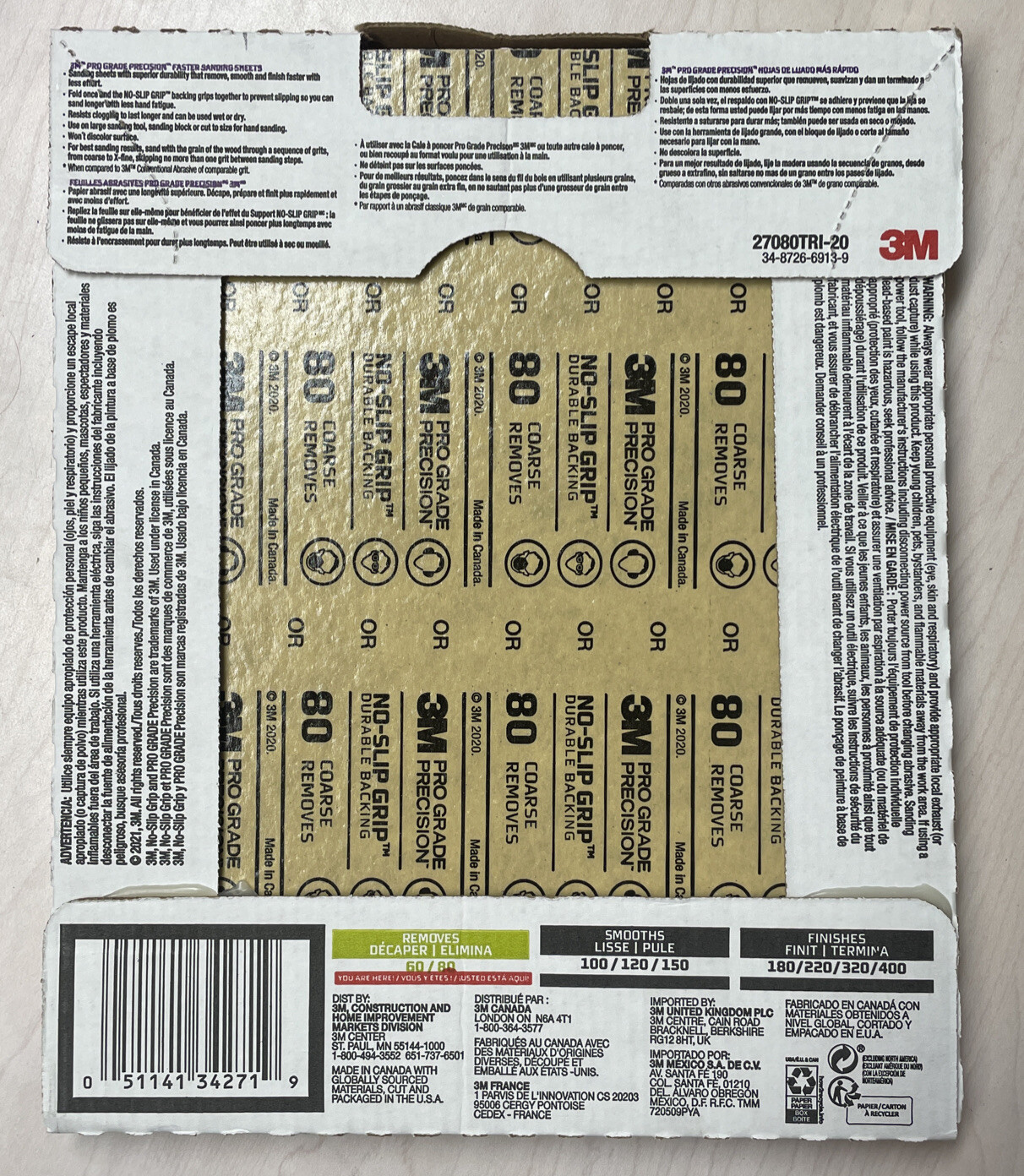 3M 20 Pack 9″x 11″ Pro Grade Precision Sand Paper Multi – 80,150,220 SPECIAL
