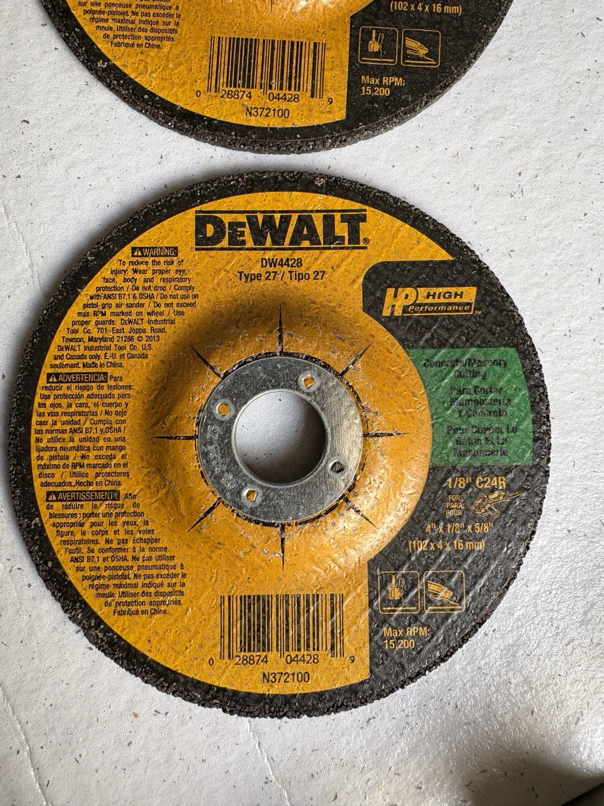 LOT OF 5 DeWalt High Performance 4 in. D X 5/8 in. Masonry Grinding Wheel DW4428