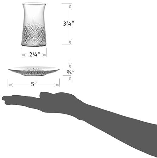 Set of 6 Clear Glass 5.5 Fl Oz Cut Glass Tea Cups with Saucers – Clear