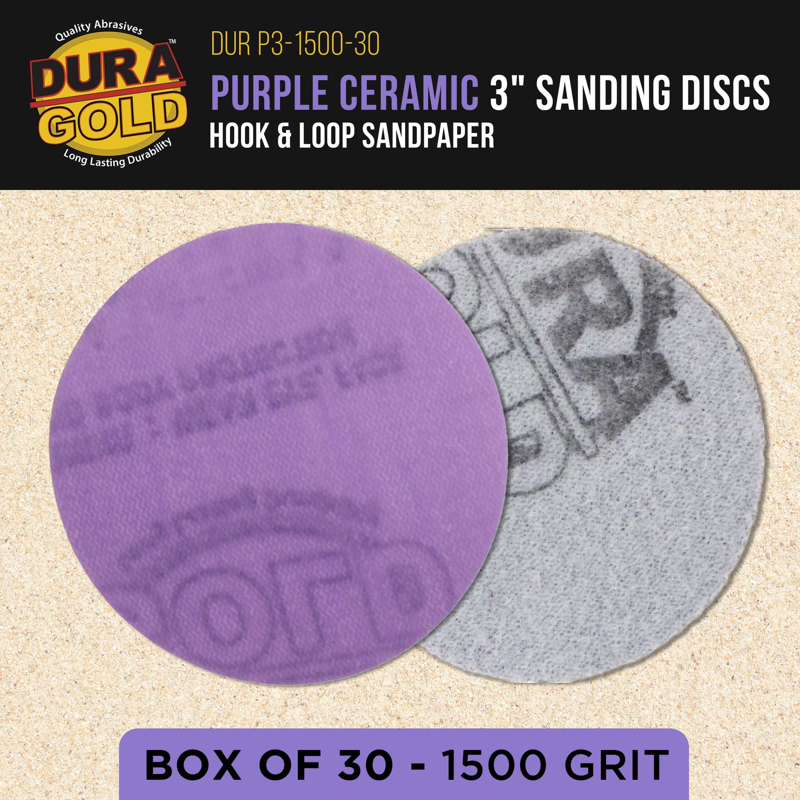 1500 Grit 3″ Purple Ceramic Sanding Discs, Box of 30 – Hook & Loop Sandpaper