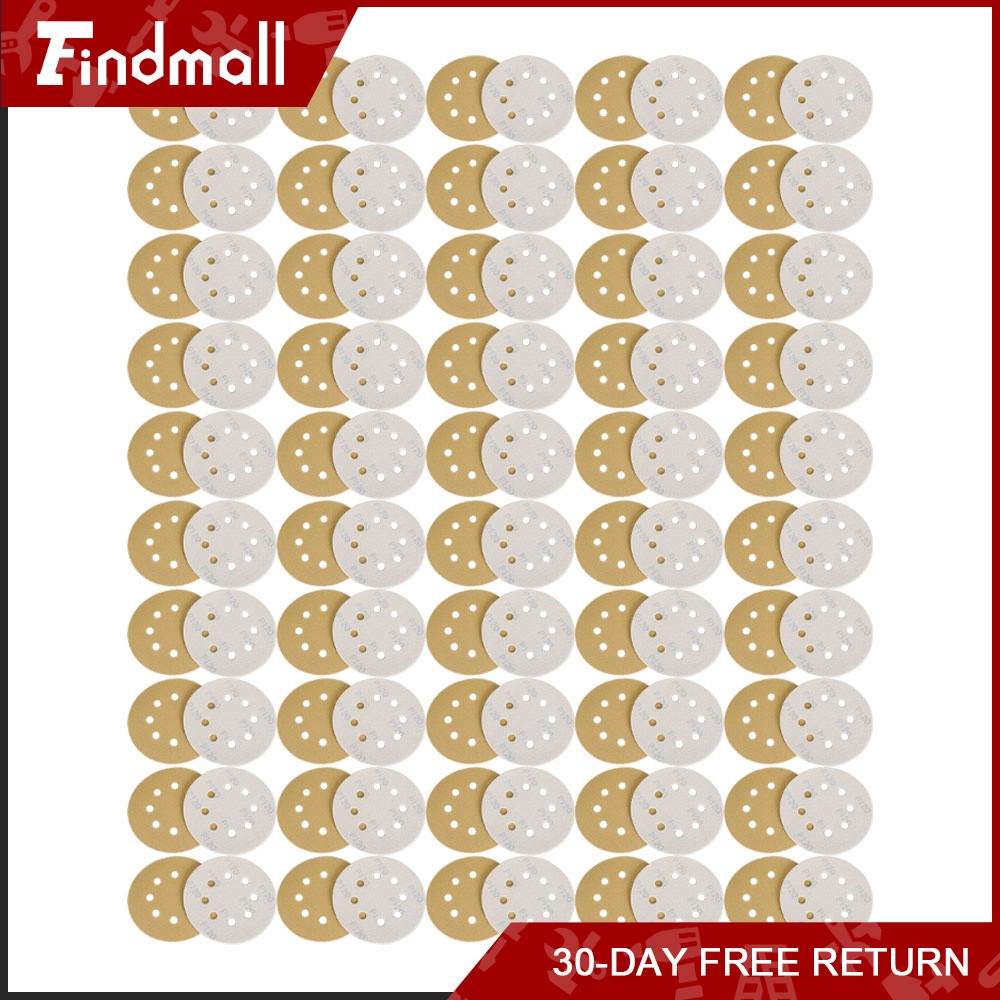 Findmall 100 Pieces 5 Inch 8-Hole 120 Grit Hook and Loop Sanding Discs