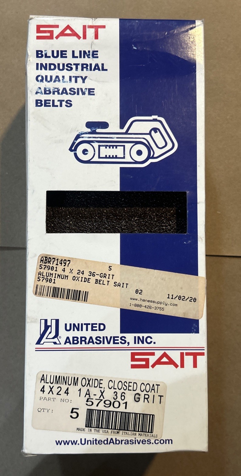 SAIT 57901 4 x 24 36 Grit Blue Line Industrial Sanding Belt – 10 Pack