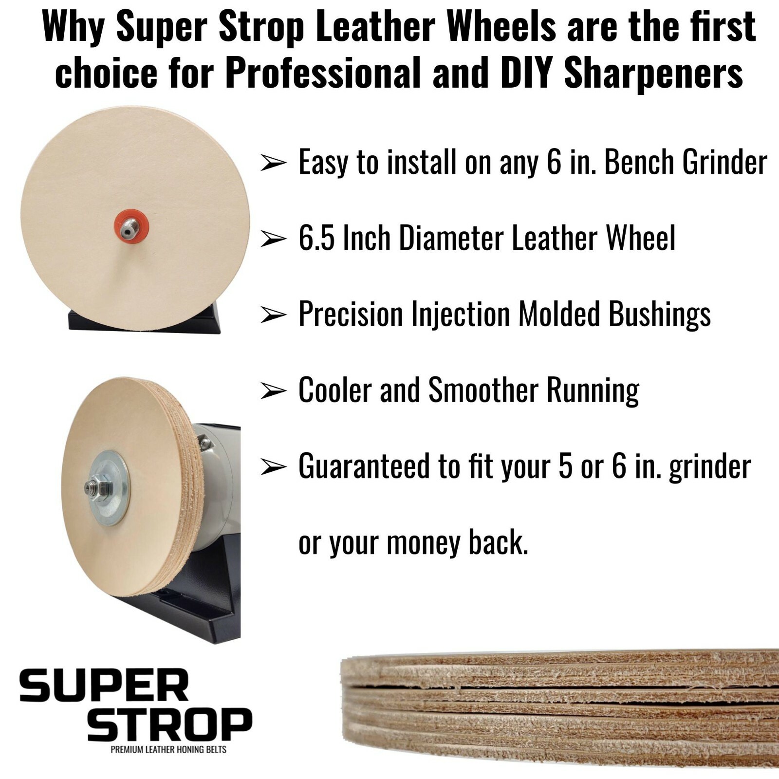 6.5″ Leather Honing Wheel Fits 6 in. Bench Grinders and Polishers