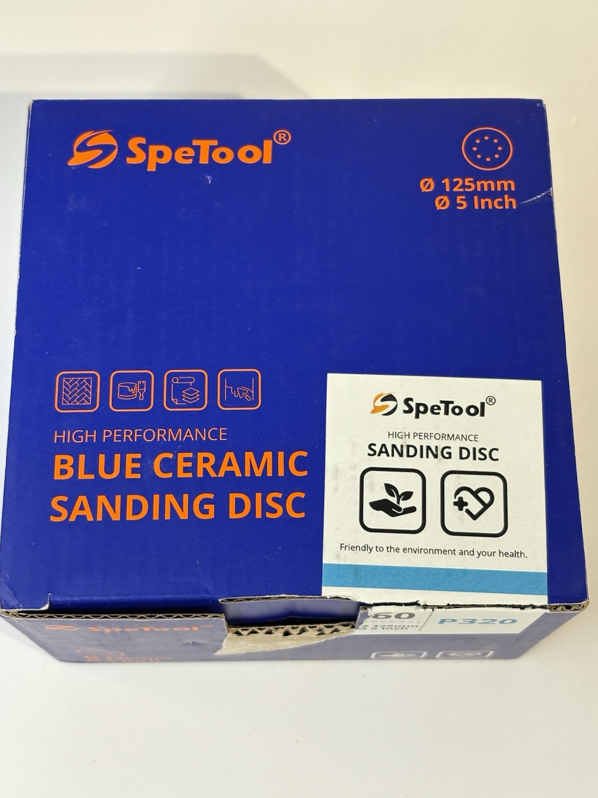 SpeTool Blue Ceramic Sanding Discs 125mm P320 – High Performance 60 Pack