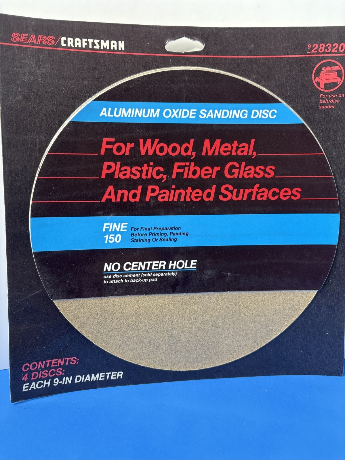 CRAFTSMAN PKG of 4 – 9” Aluminum Oxide Sanding Disc 150 Grit Fine No Cntr Hole