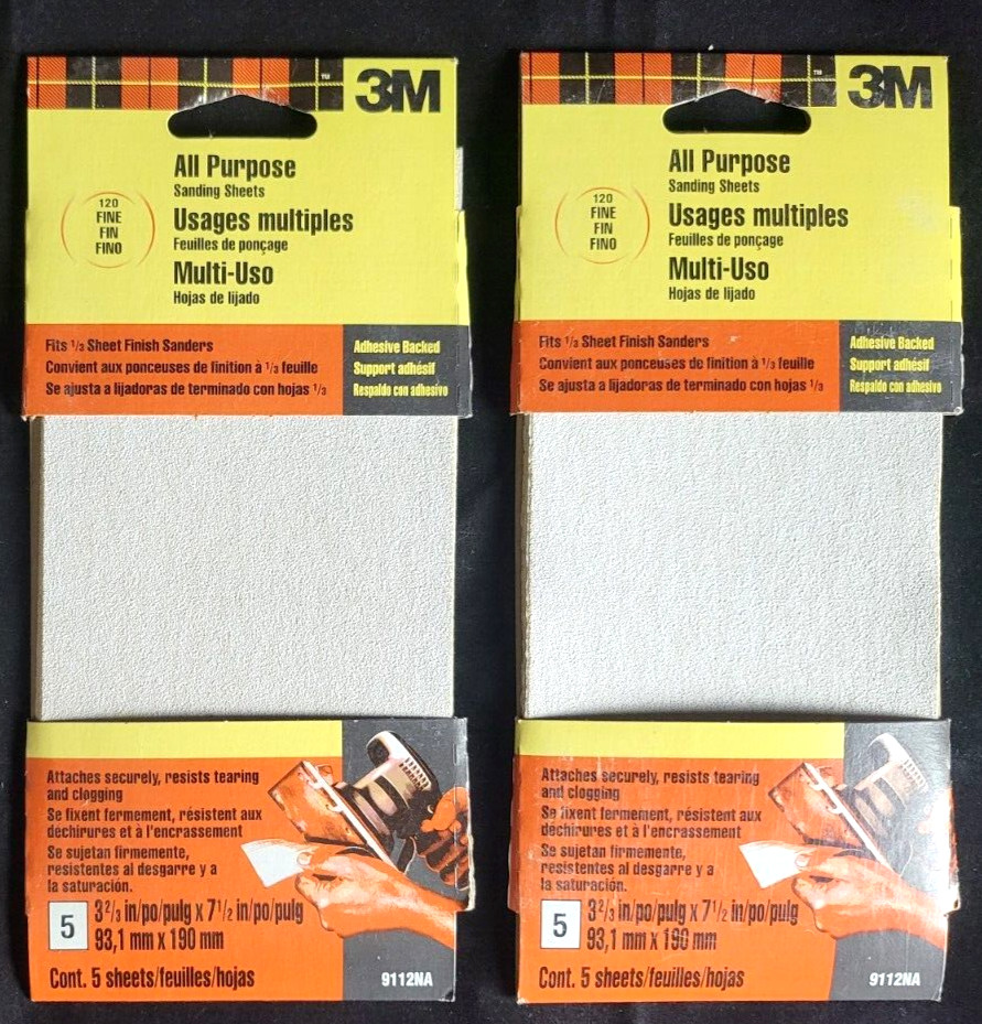 3M 9112DC-NA 5 Sheets Fine Finishing Sander Sheets Adhesive Back 2 Pack