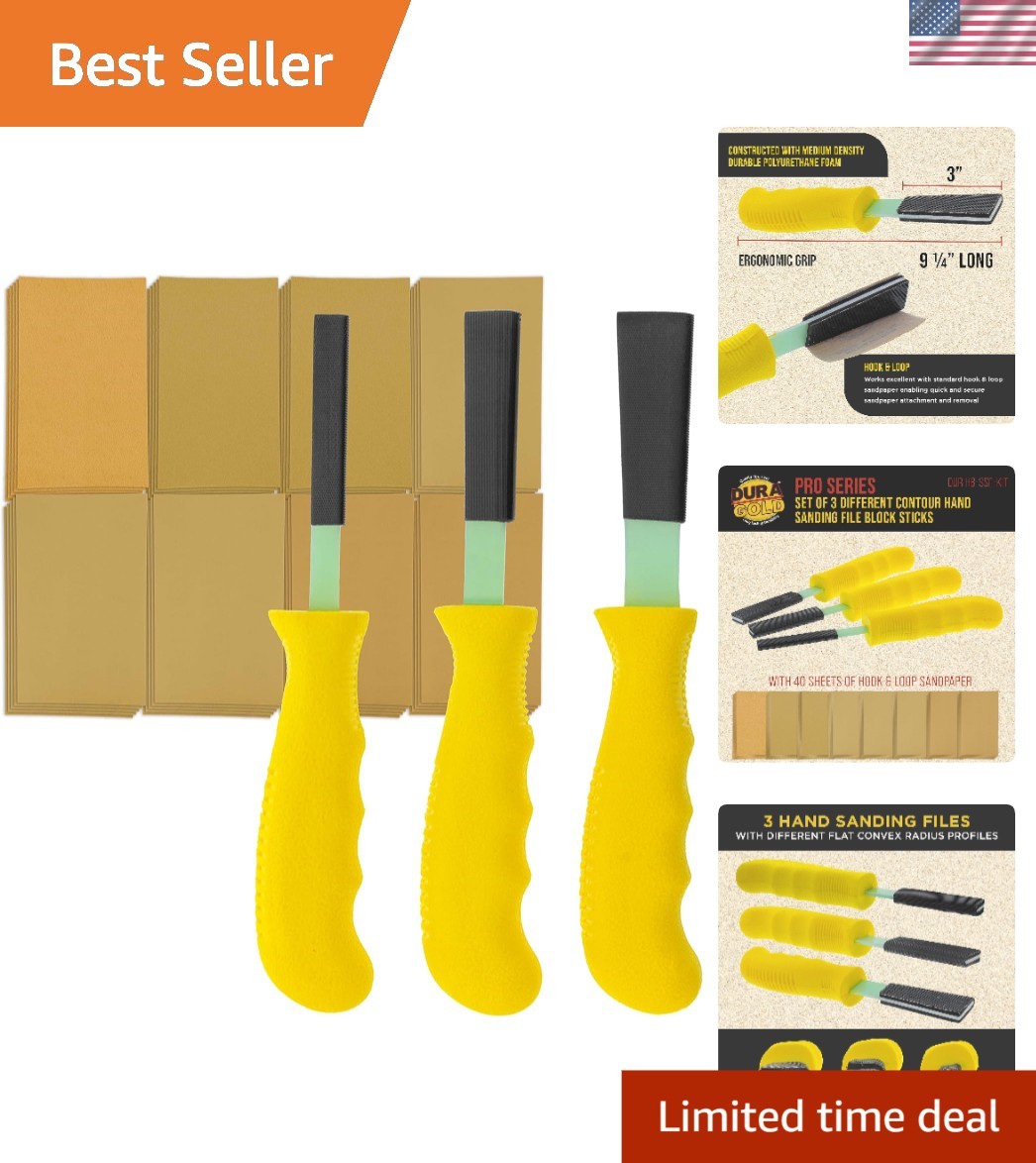 Contour Hand Sanding File Set with 40 Sandpapers for Wood Metal Auto Shape
