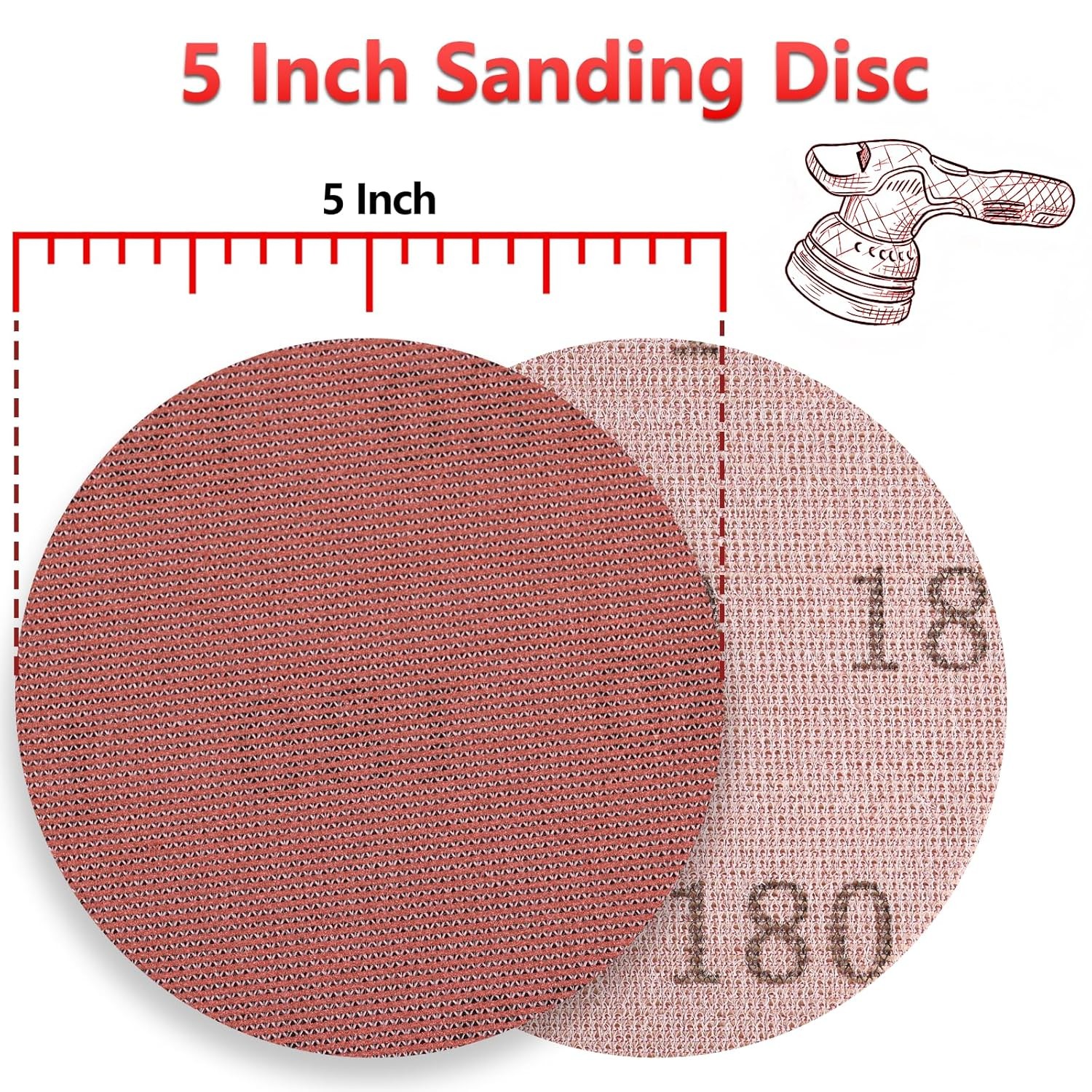 5 Inch 50 PCS Premium Mesh Sanding Discs 180 Grit, Dust Free Hook and Loop Round