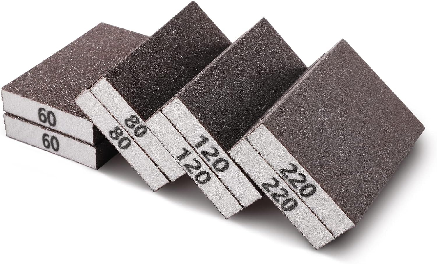 8PCS Sanding Sponge, Sanding Blocks of 60/80/120/220 Assorted Grits, Flexible &