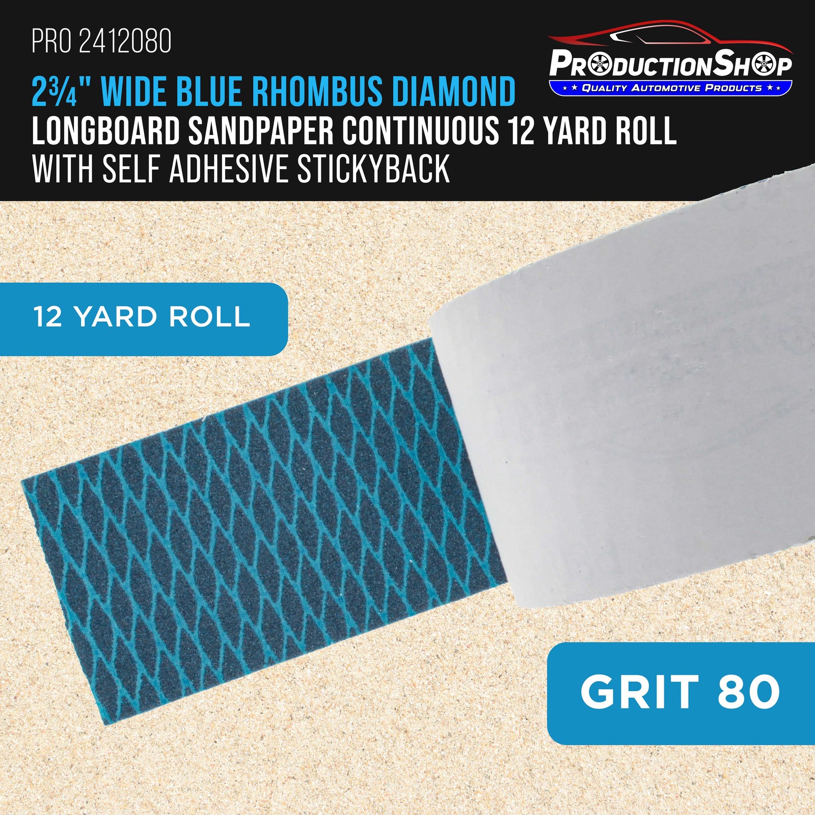 80 Grit PSA Diamond Shape Longboard Sandpaper 2.75″ x 12 Yard Roll Self Adhesive