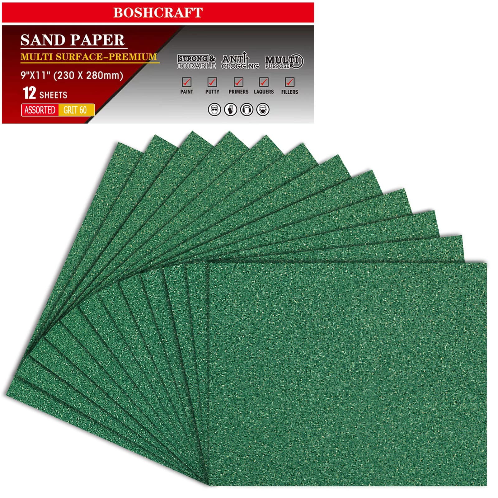 60 Grit Sandpaper Assortment 9×11 Inch 12 PCS For Wood Metal Furniture