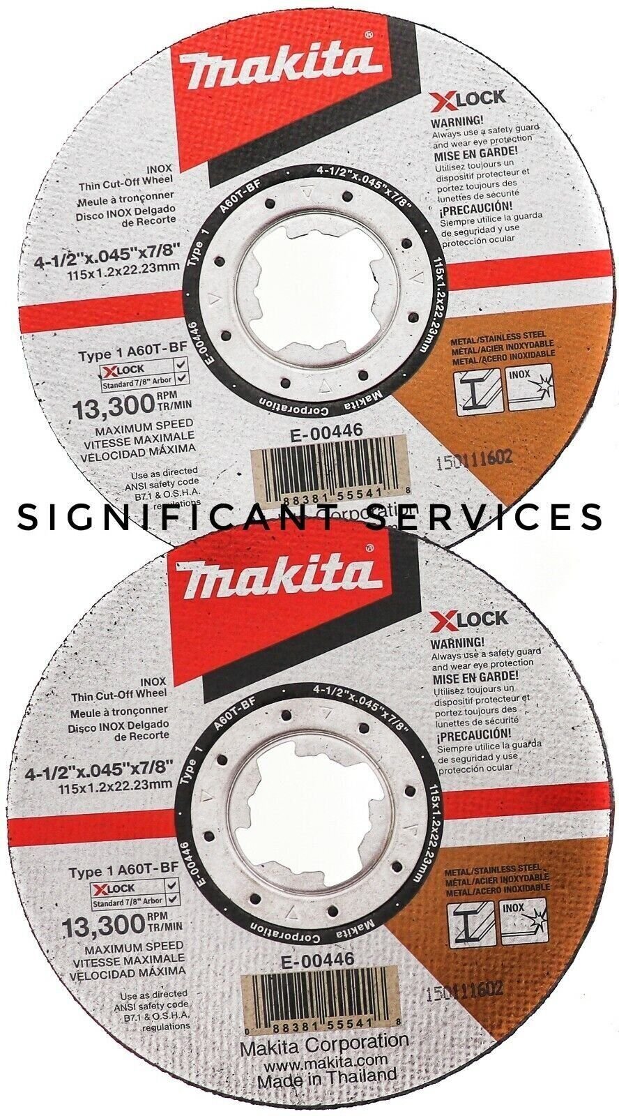 Makita E-00446 X-LOCK 4-1/2″ x .045″ Type 1 60-Grit Stainless Cut-Off Wheel 2x