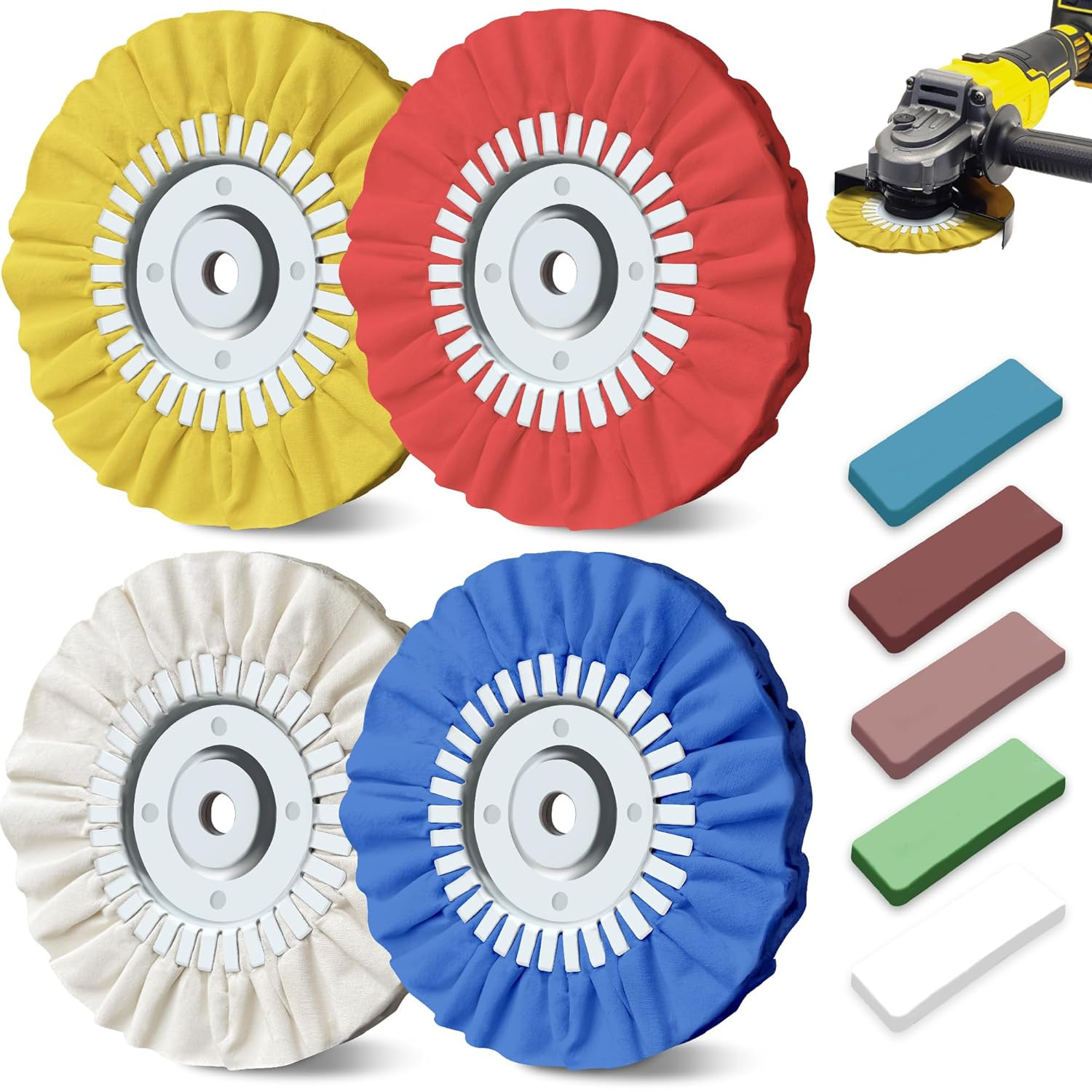 8 Inch Buffing Wheel Kit for Angle Grinder, 9PCS Airway Polishing Wheel Set