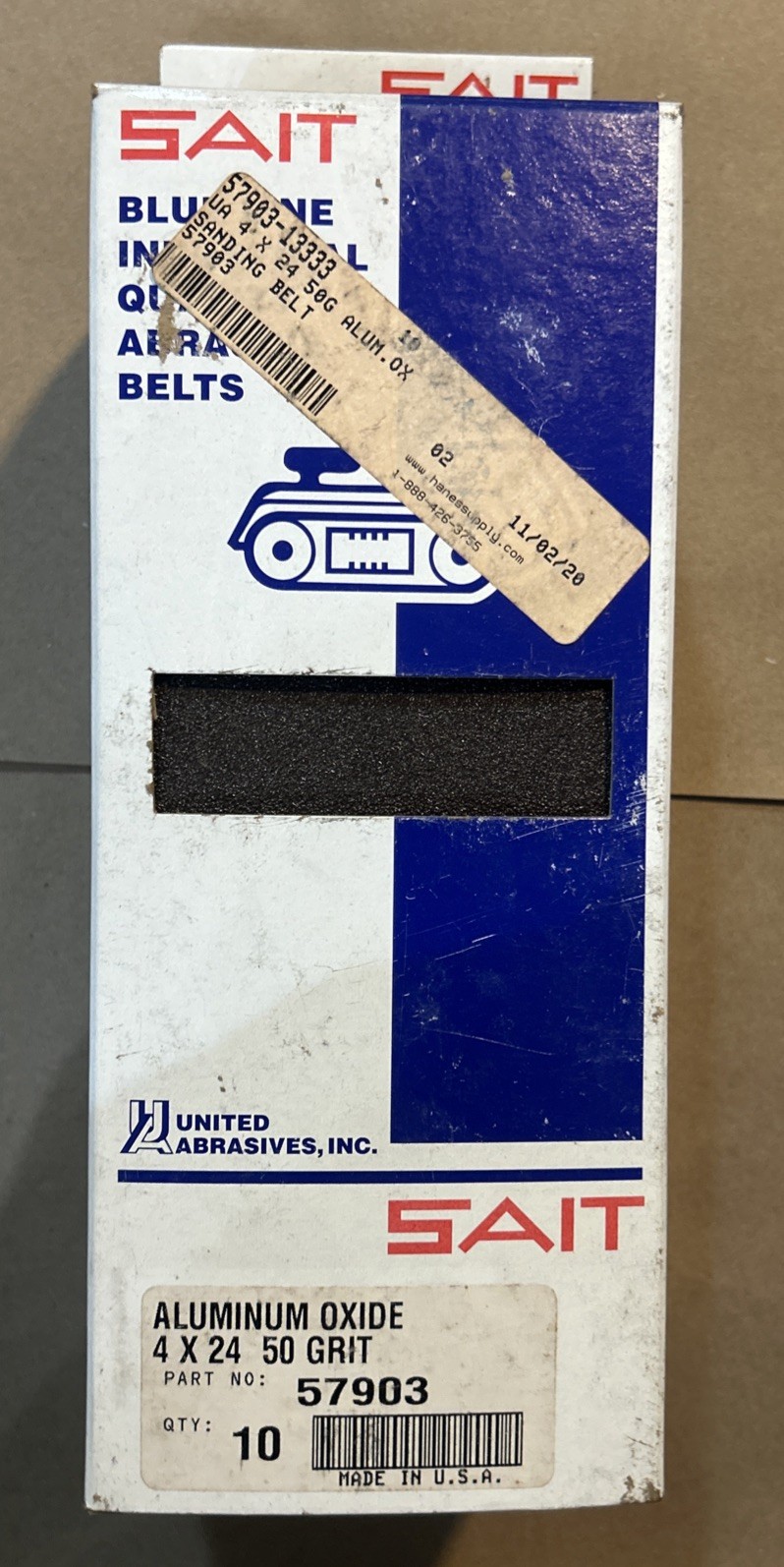SAIT 57903 4 x 24 50 Grit Blue Line Industrial Sanding Belt – 10 Pack