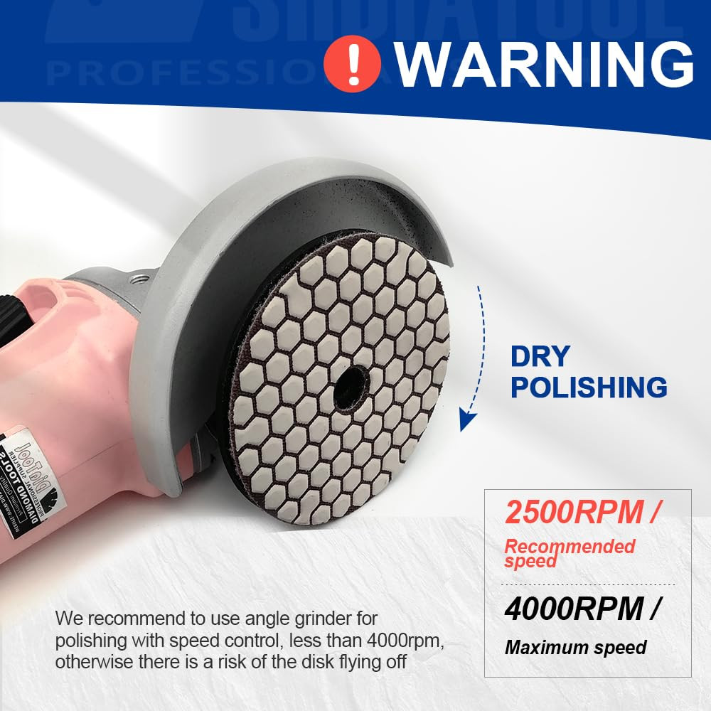 7-Piece 5″ Dry Diamond Polishing Pads + Aluminum Backer for Stone Surfaces