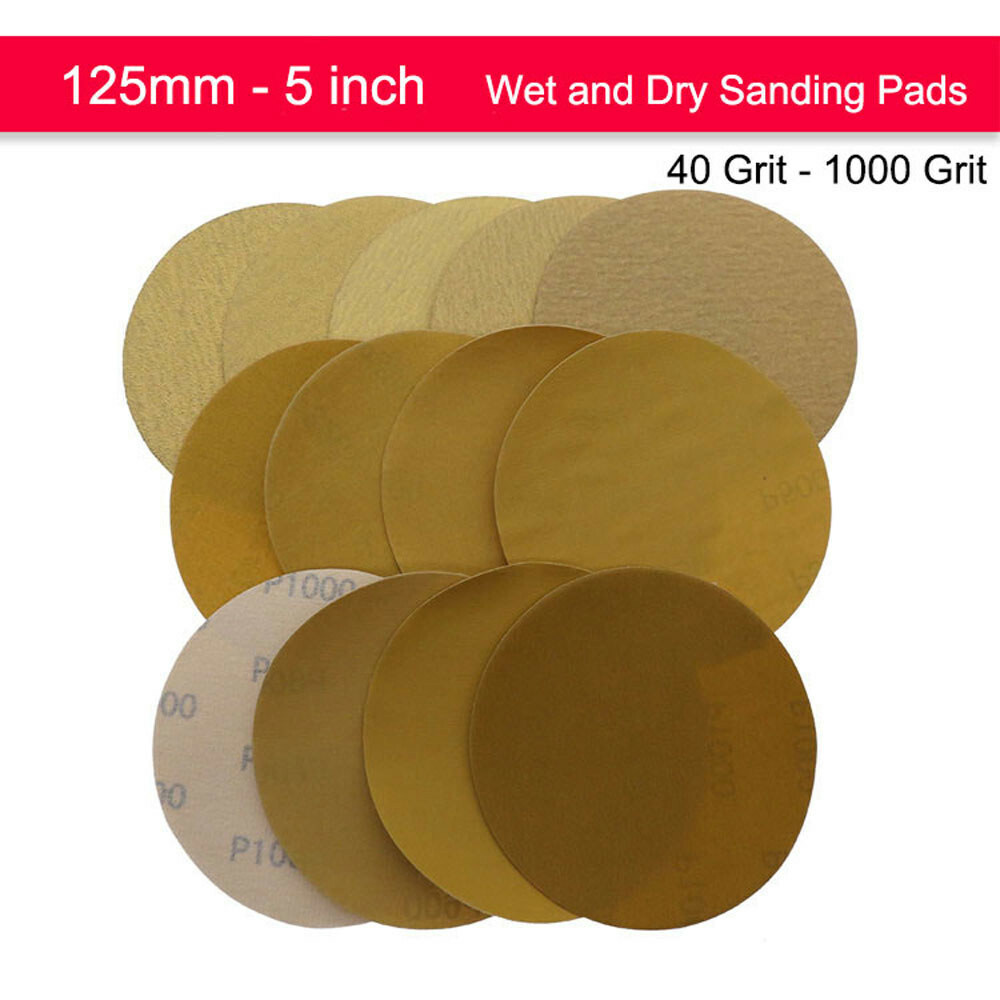 125mm Hook & Loop Sanding Disc 5 inch Orbital Yellow Sandpaper Pads 40-1000 Grit