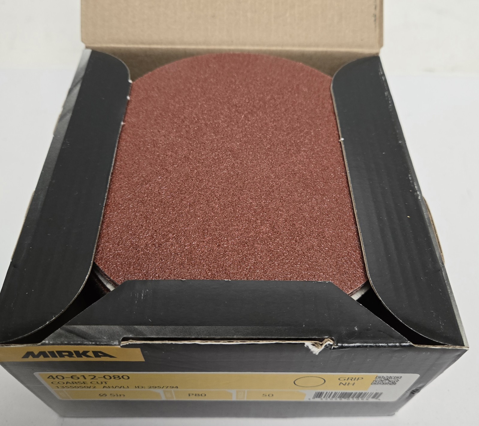 MIRKA SANDING DISCS 40-612-080. 5″ COURSE CUT, P80 GRIT. BOX OF 50.