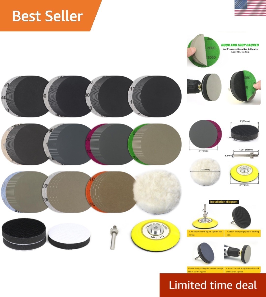 150PCS 3 Inch Silicon Carbide Sand Discs, 400-10000 Grits, for Drill & Grinder
