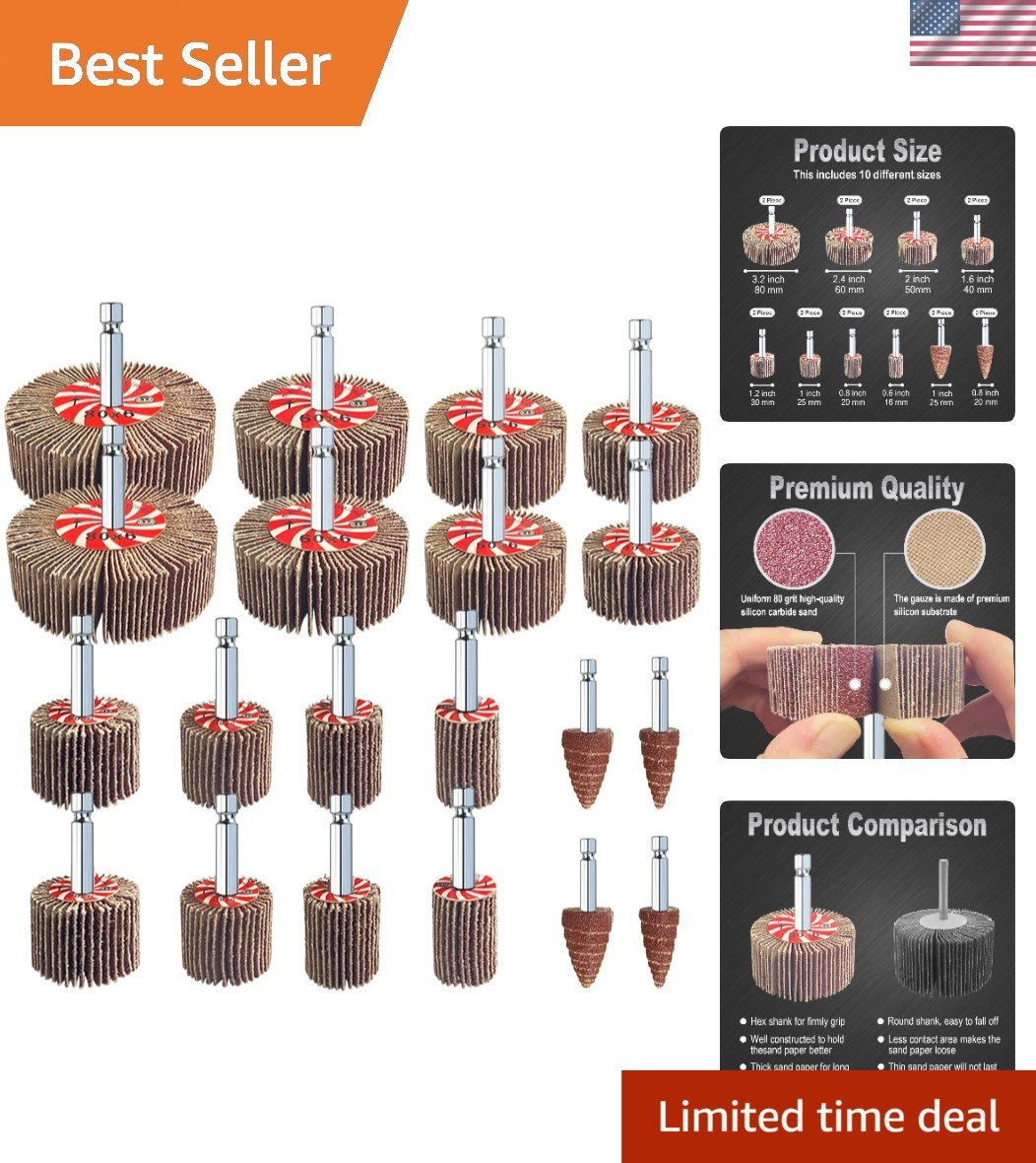 Abrasive Flap Wheel Sander Set 20pcs Grits Drill Sander Attachments Accessories