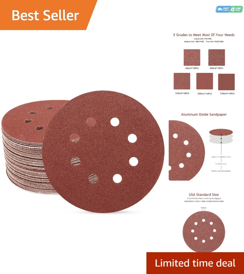 50-Piece 5-Inch Sanding Disc Set with Mixed Grits for Superior Finishing