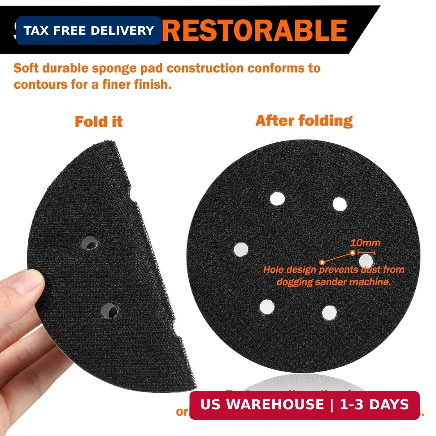 2 Pack 6 Inch 6 Holes Interface pad,Orbital Sander Foam Pad，6″ Foam Sanding Pads