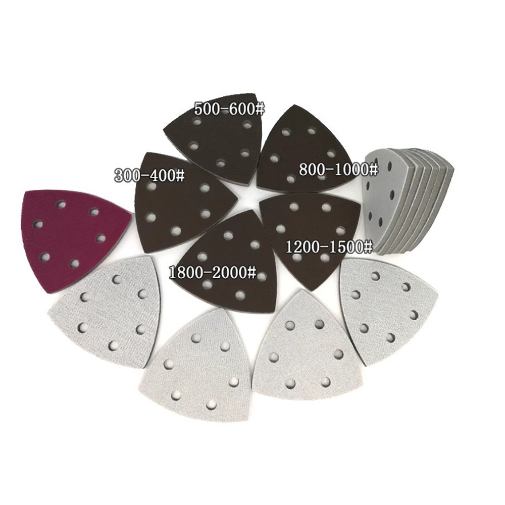 90mm 6 Hole Triangle Sponge Red Sandpaper Wet & Dry Sanding Disc 300#-2000# Grit