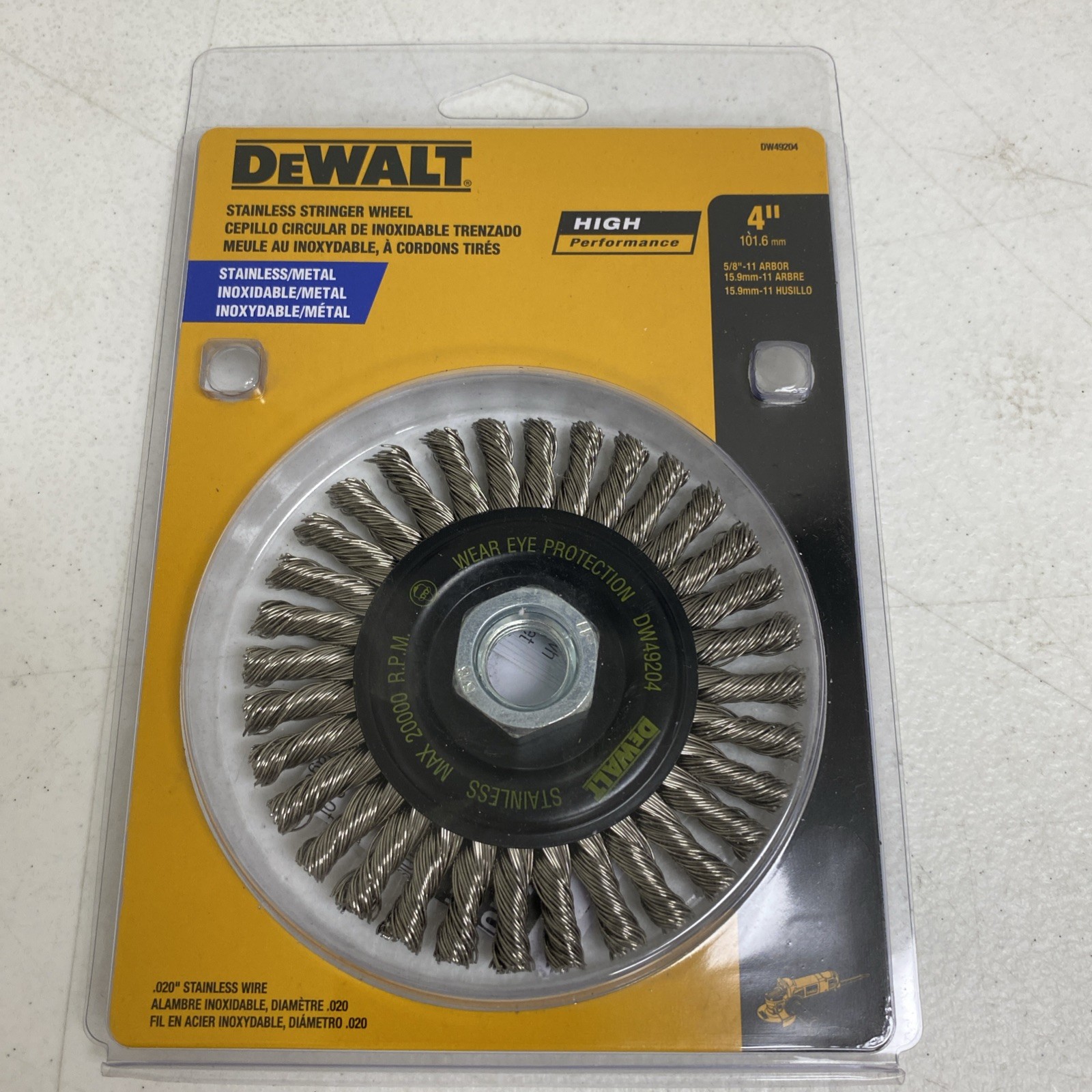 6 Pack DeWalt DW49204B, 4″ x 5/8″-11, .020, Stainless Stringer Wire Wheel Bulk