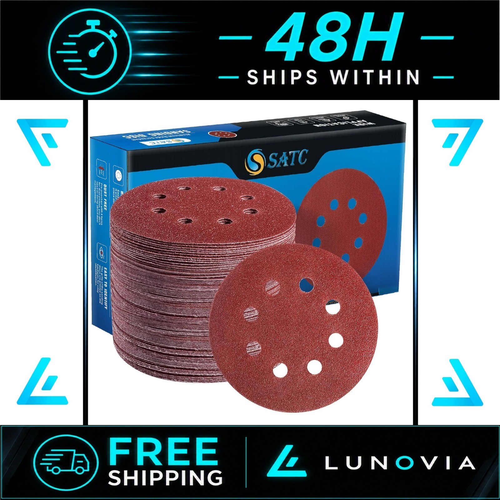 S SATC 72 PCS 5 Inch Sanding Discs for Random Orbital Sander