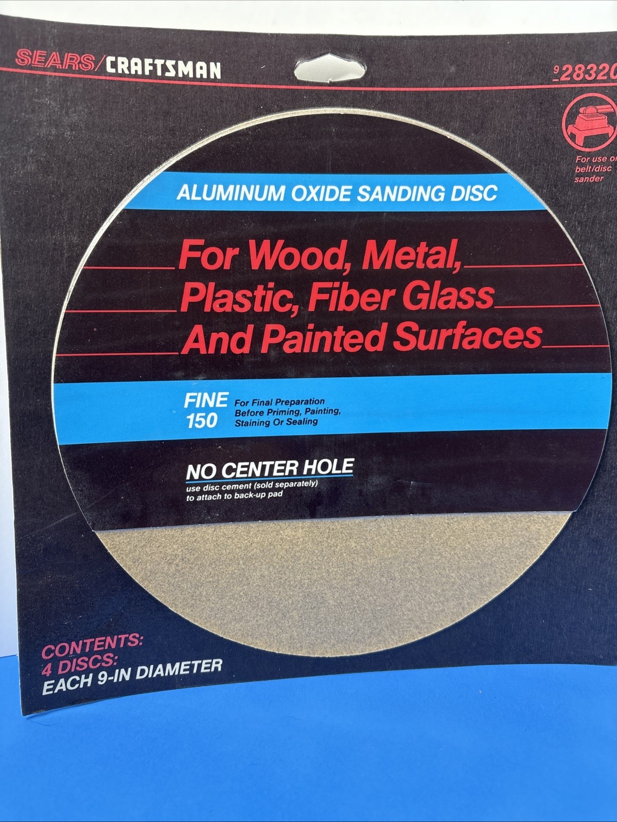 CRAFTSMAN PKG of 4 – 9” Aluminum Oxide Sanding Disc 150 Grit Fine No Cntr Hole