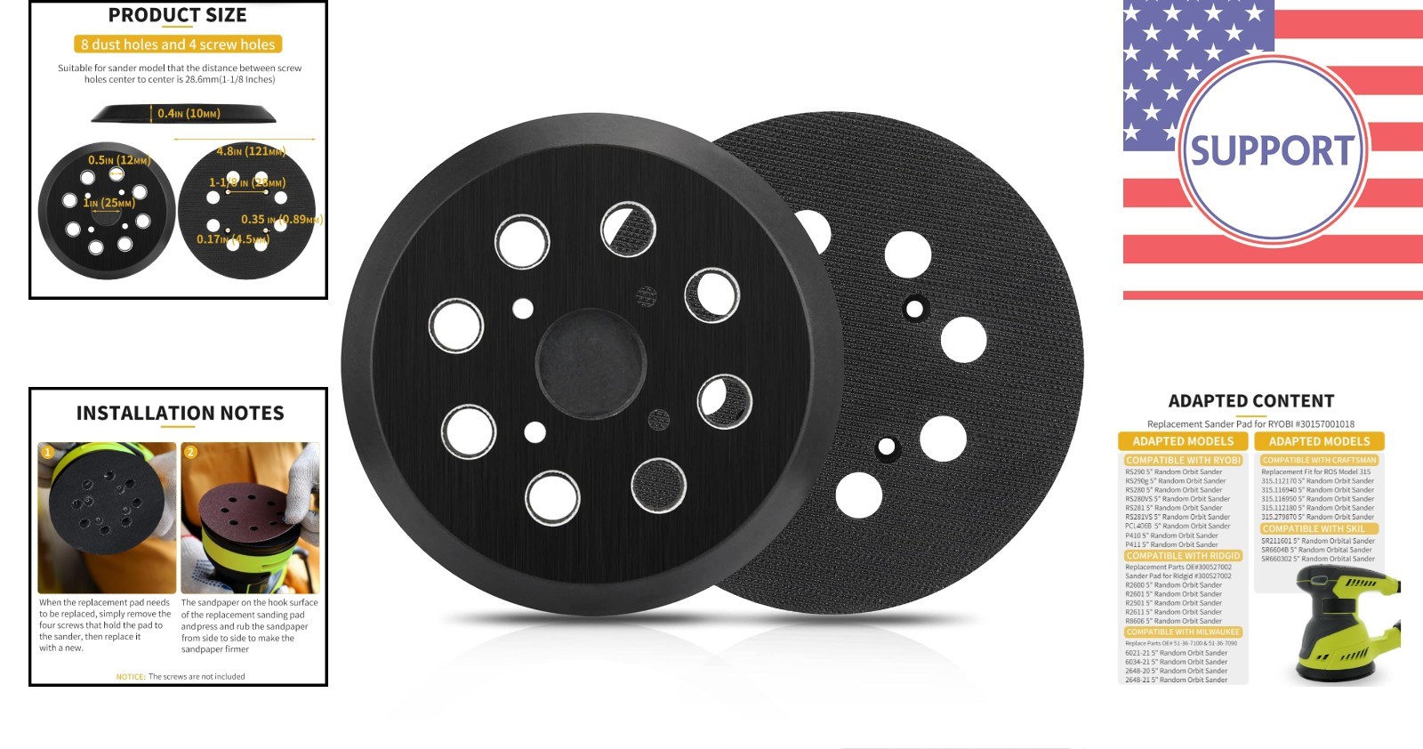 5″ Hook & Loop Sander Pads – 8 Hole Design for Ryobi RS240 RS290 Compatibility