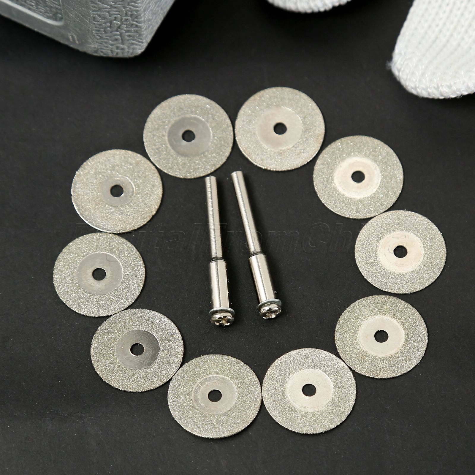 10Pc Diamond Cutting Off 20mm Wheel Discs Rotary Tool W/2 Mandrel Set for Power