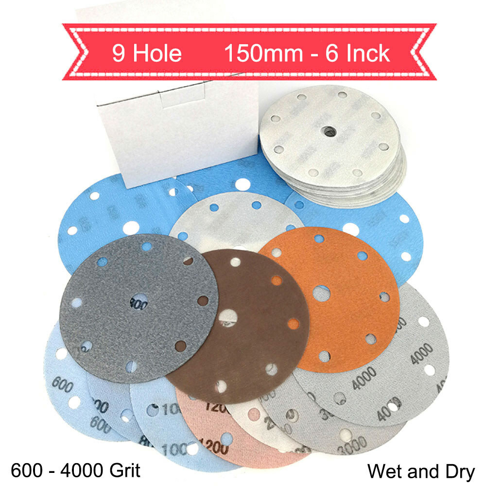 9 Hole Hook and Loop Sanding Disc Pads 600-4000 Grit Sandpaper Orbital 150mm 6″