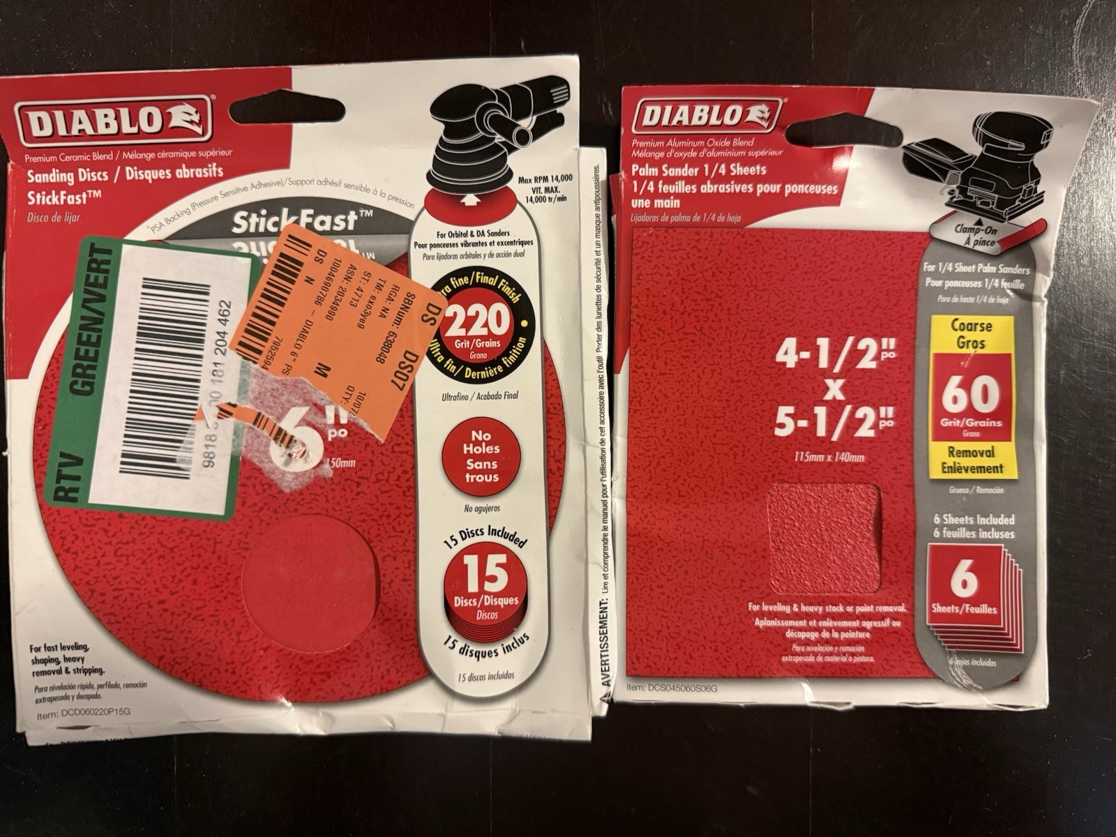 Diablo 6 in. Ceramic Blend PSA No Hole 220 Grit Sanding Discs 15 + Palm Sheets
