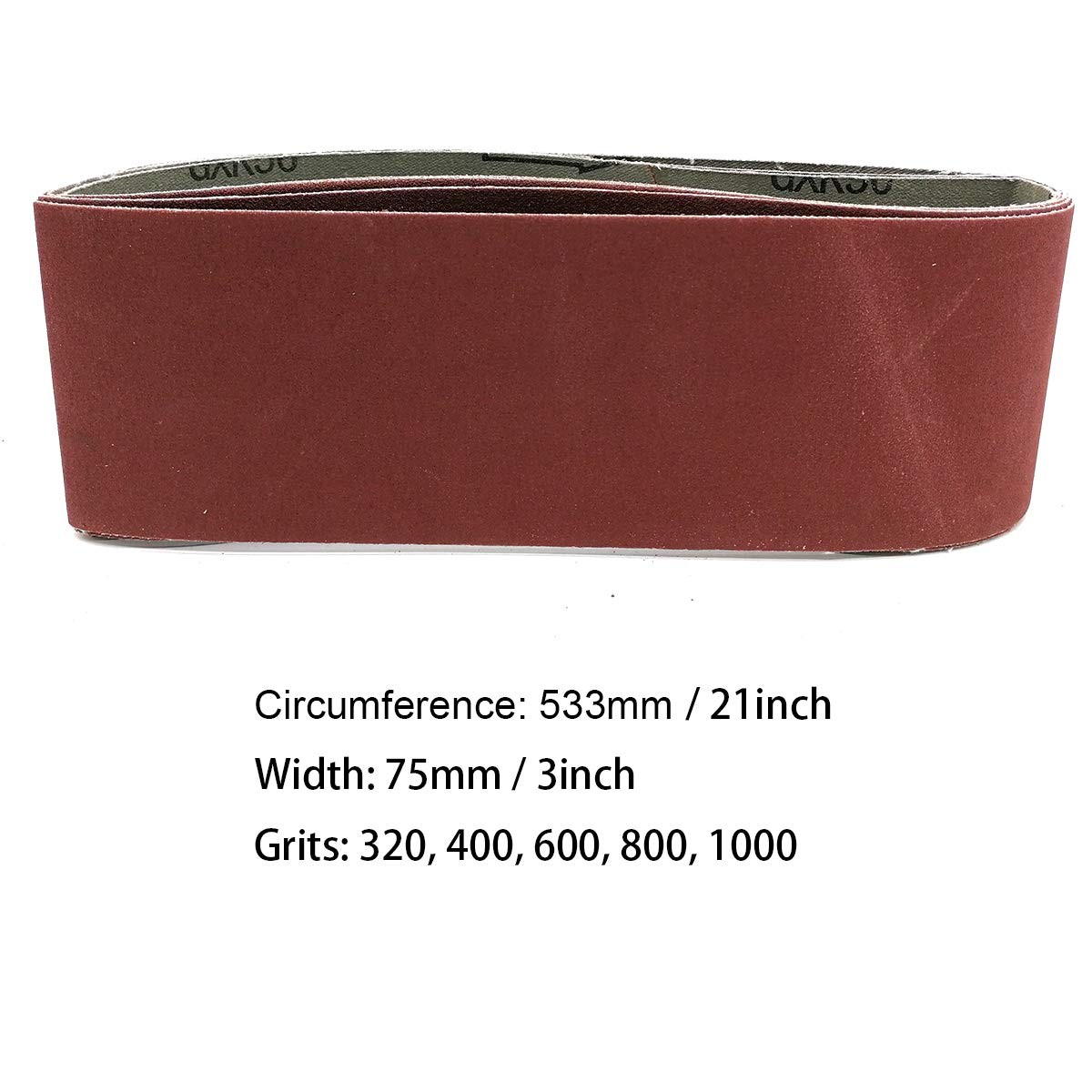 5 Pack 3×21″ Sanding Belts, 320/400/600/800/1000 Grits, Aluminum Oxide, Sander