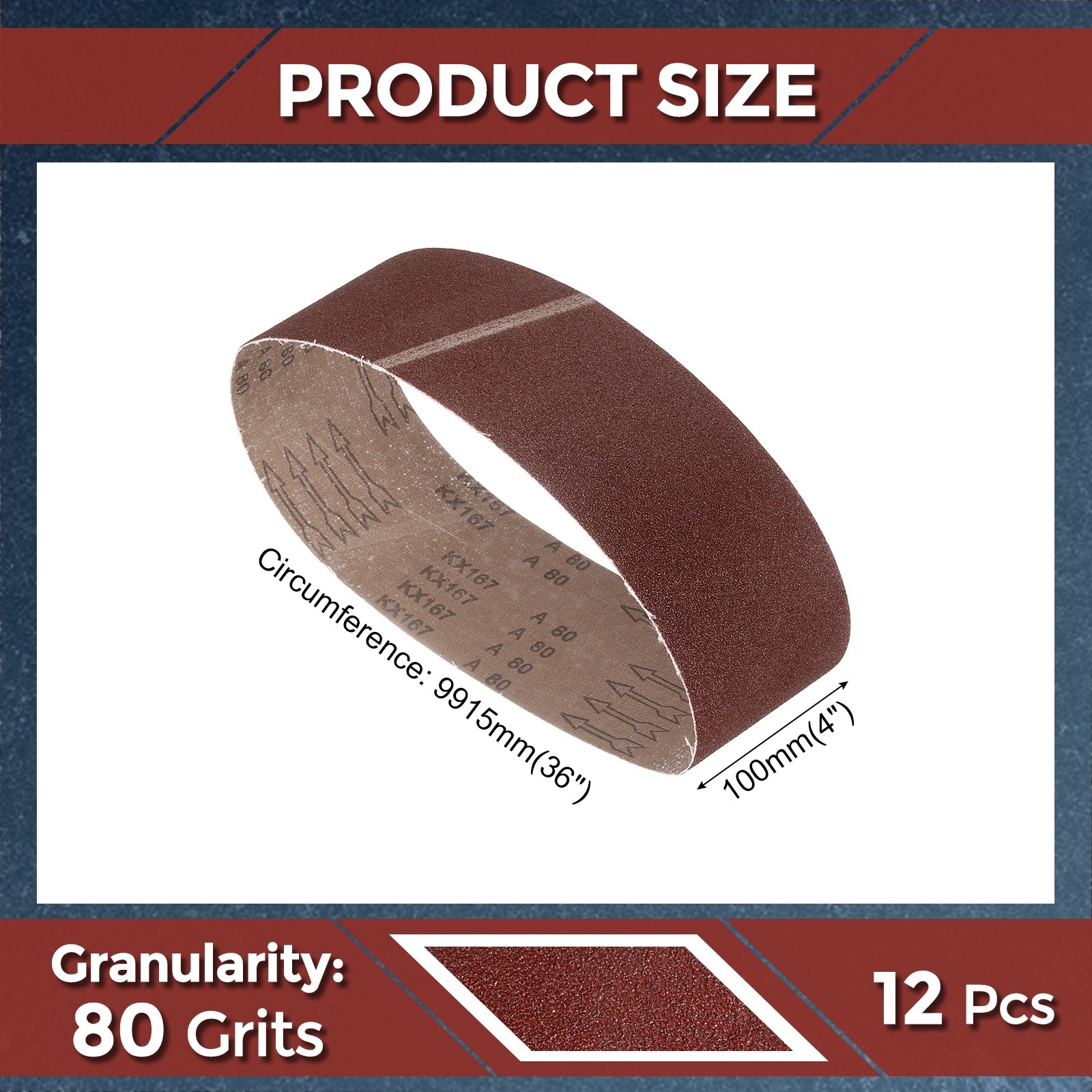 12 Pcs Sanding Belts 4 x 36 Inch 80 Grit Aluminum Oxide Abrasive Sandpaper