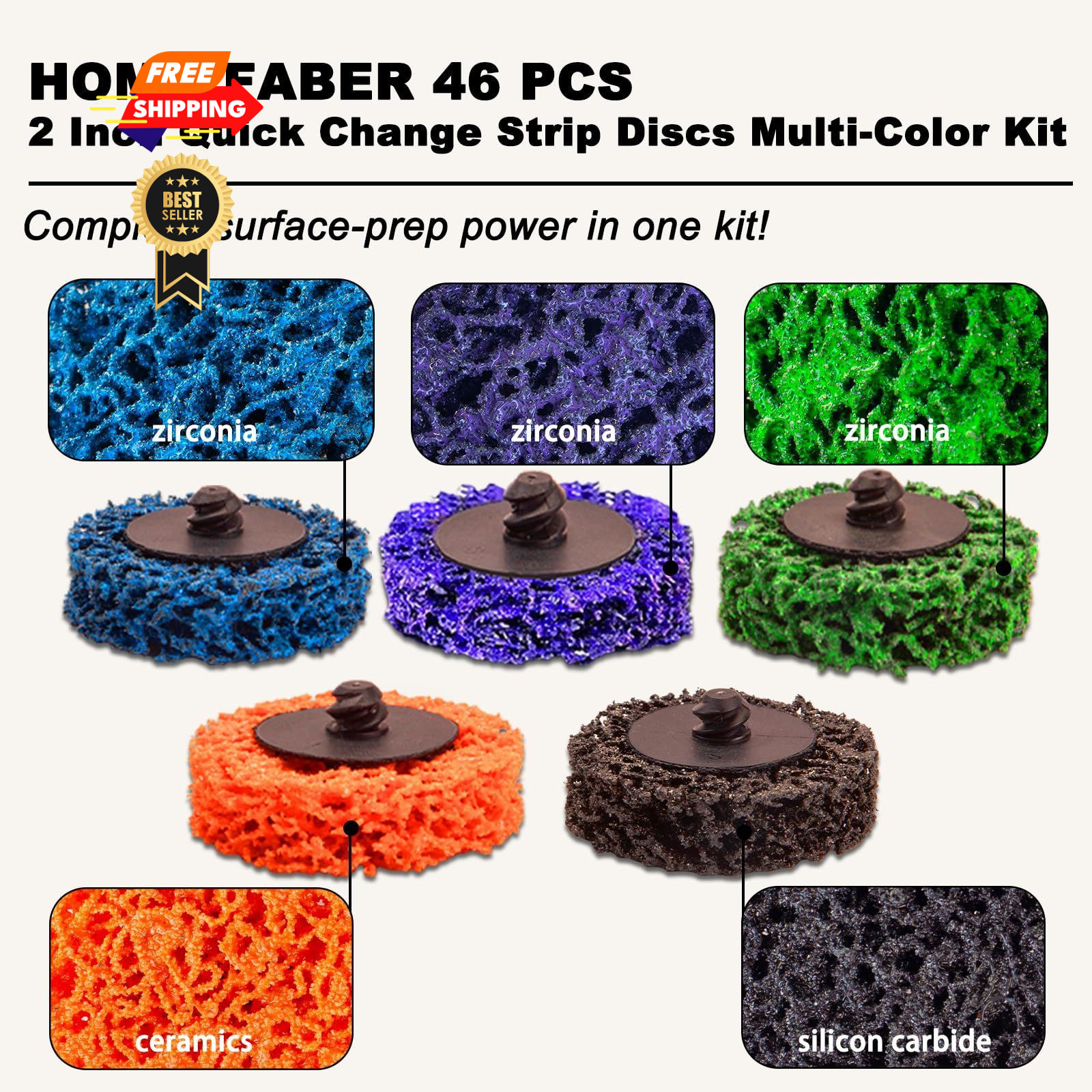 HOMO FABER 46 PCS 2 Inch Strip Discs, 2 Sanding Discs Kit Quick 2 inches