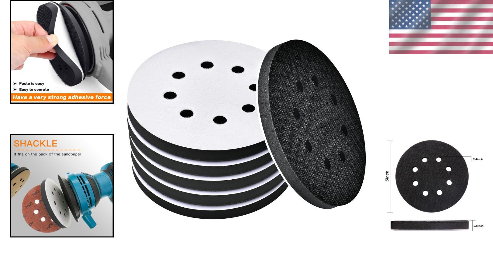 Professional Quality 5 Inch Sanding Pads with 8 Holes for Dust Extraction