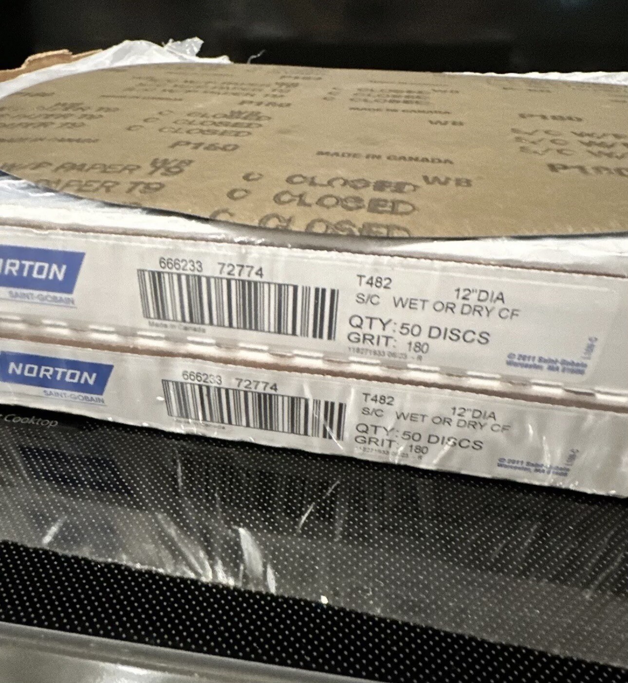 Norton Abrasives – St. Gobain Adhesive Disc Paper 180 Grit. Wet Or Dry 12”DIA