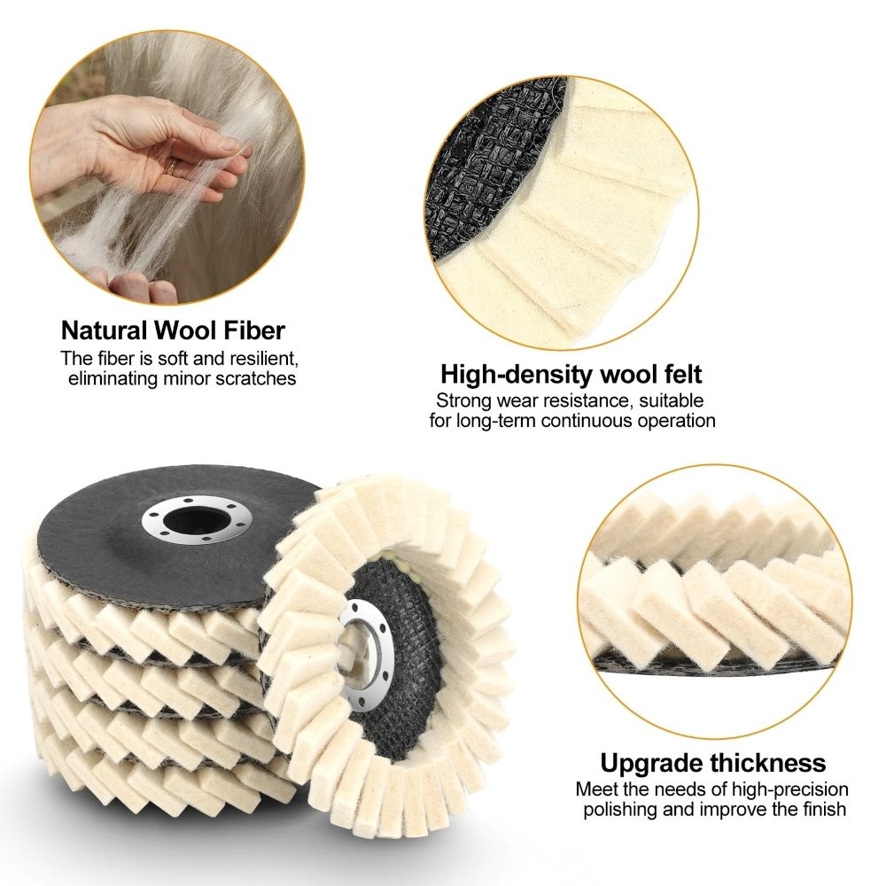 5PCS 4.5/4.8″ Wool Polishing Wheels Buffer Pads Flap Felt Polishing Finish Disc