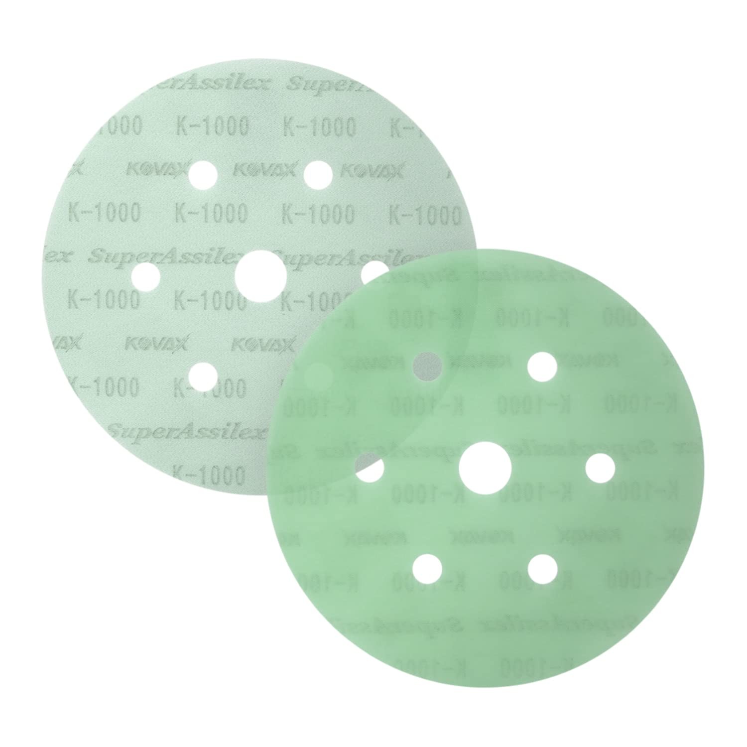 Super Assilex Flexible 6 inch Sanding Discs, LIME K-1000, 7 Holes, Hook & Loop,