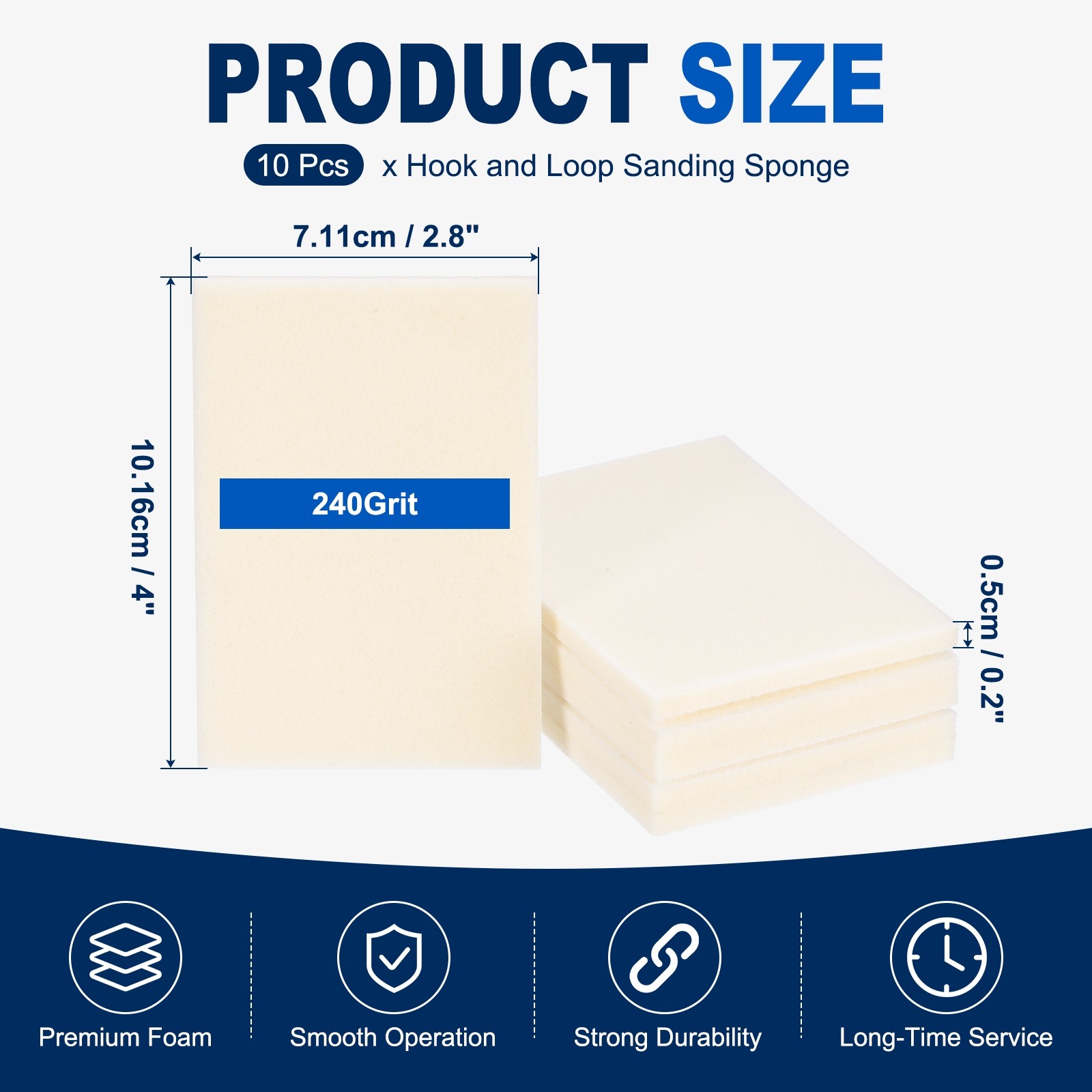 10 Pcs 240 Grit 4 x 2.8 Inch Hook & Loop Foam Sanding Blocks, White