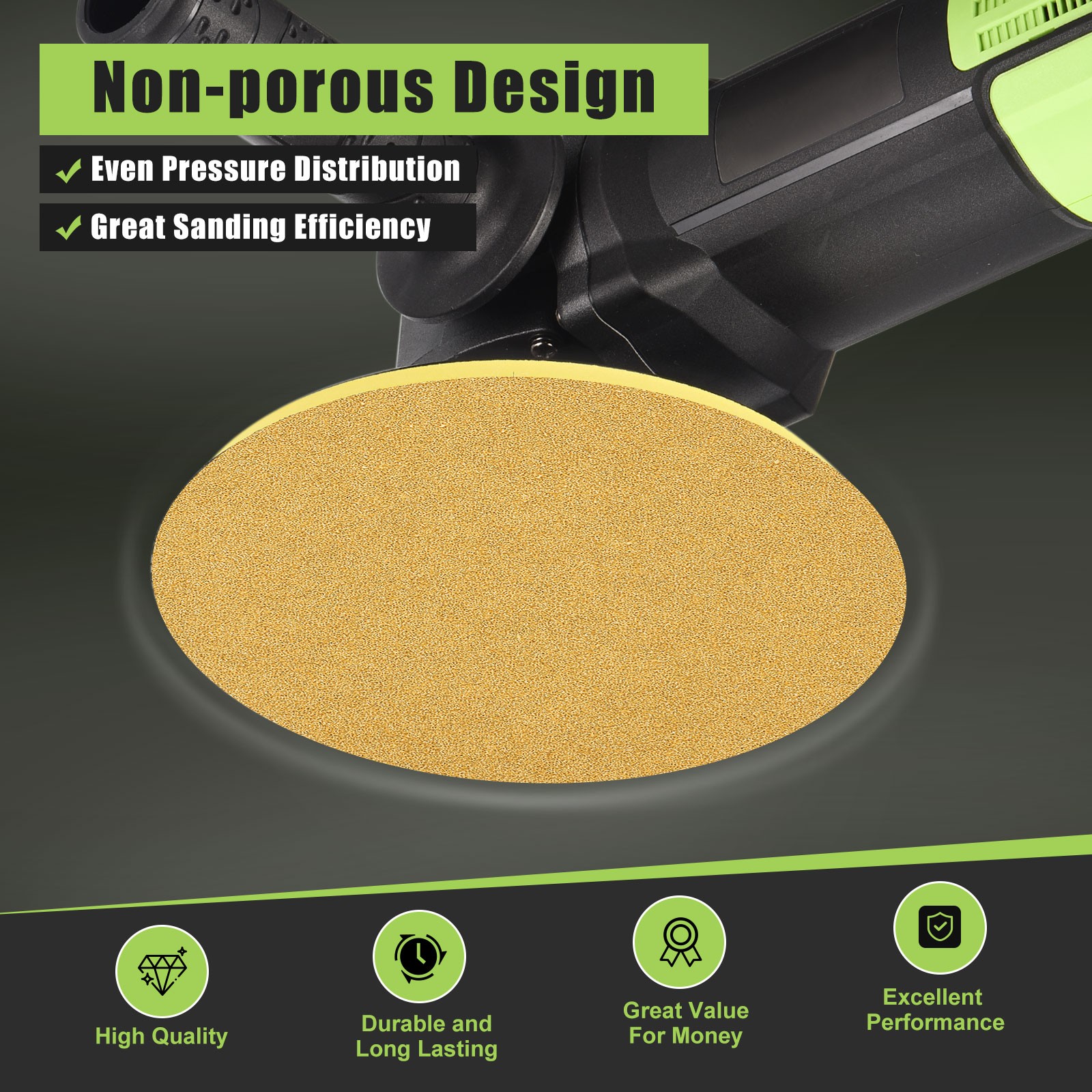 40 Pcs 5 Inch 60 Grit Hook and Loop Sanding Disc, Yellow