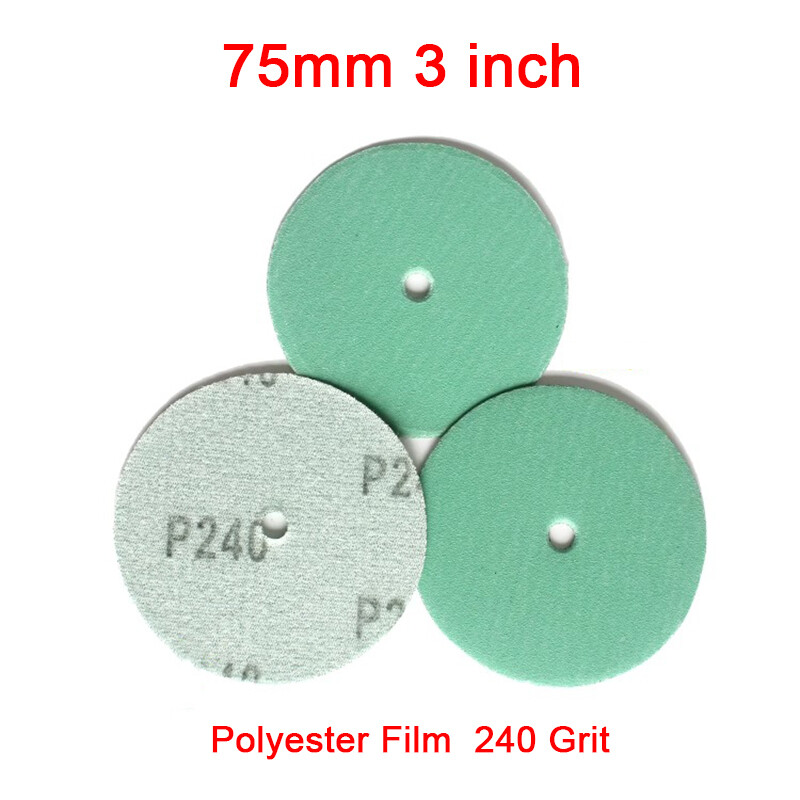 3″ 75mm 1 Hole Wet Dry Polyester Film Sanding Discs Hook Loop Sandpaper 240 Grit