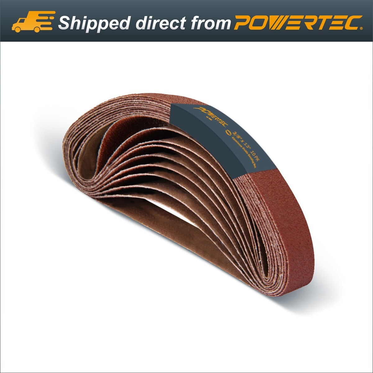 POWERTEC 3/8 x 13″ Sanding Belts 40 Grit 10pcs Aluminum Oxide Sandpaper 401304