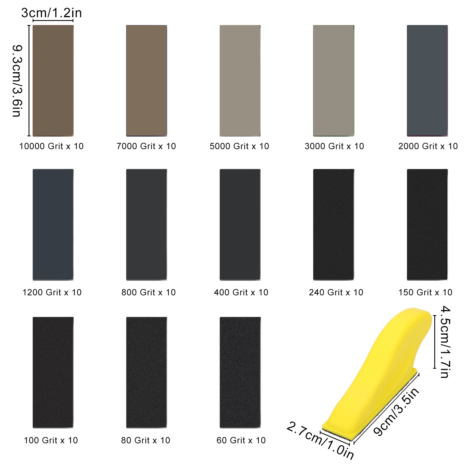 130PCS 60-10000 Grit Wet Dry Sandpaper Set Microfine w/ Mini Hand Sanding Block