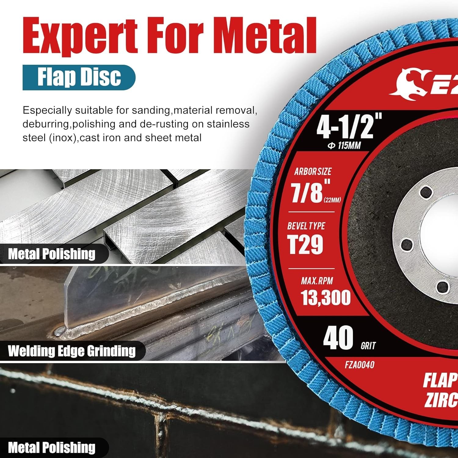 Flap Discs 40 Grit, 4 1/2 x 7/8-Inch Sanding Disc, Type 29 40 Grit