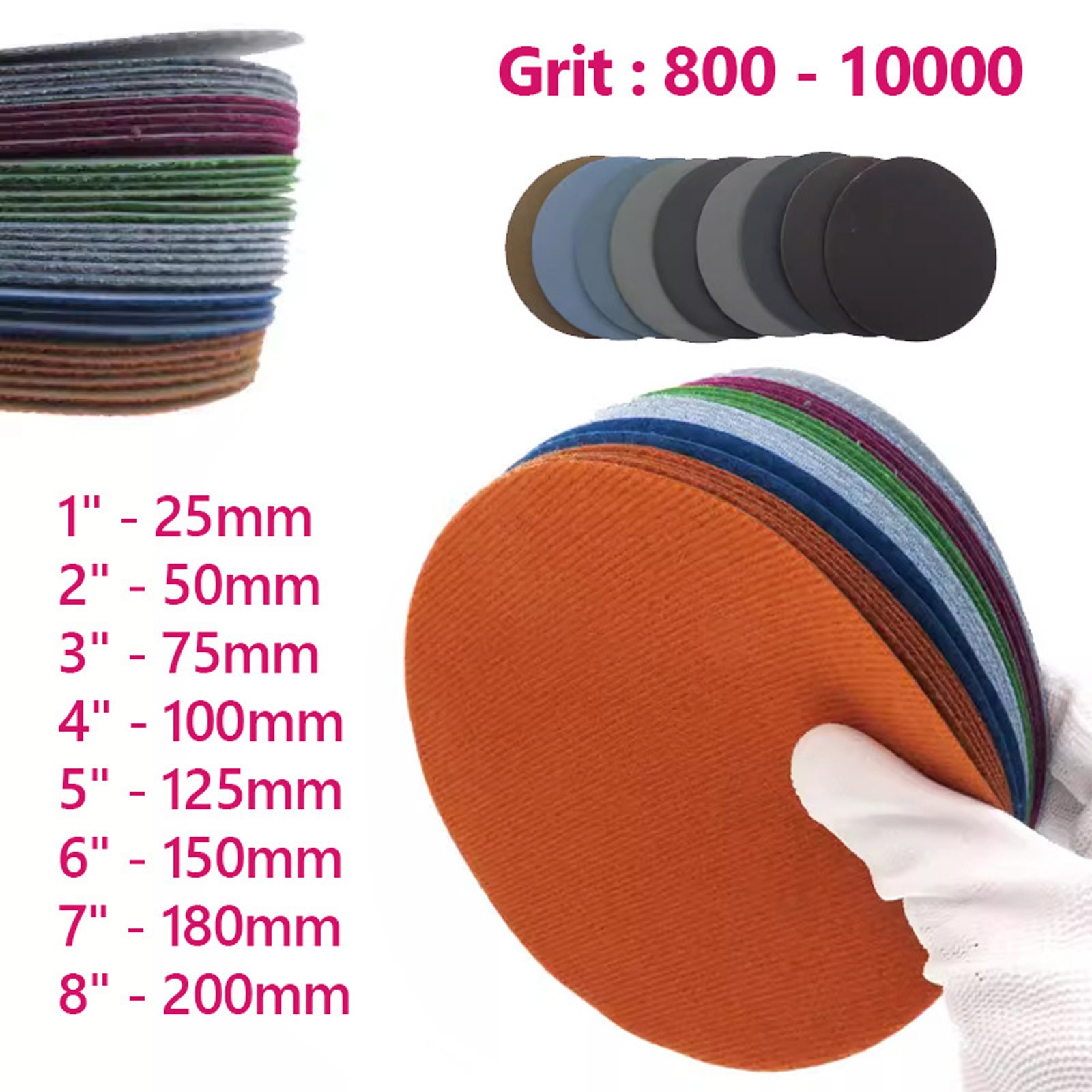 25mm-200mm Foam Sponge Sanding Disc Wet and Dry Sandpaper Hook & Loop For Polish