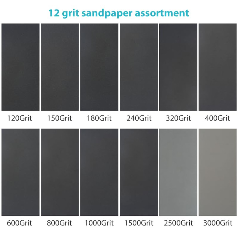 24 PCS Sand Paper, Wet Dry Sand Paper Variety Pack Sandpaper 12 Grits Assorted